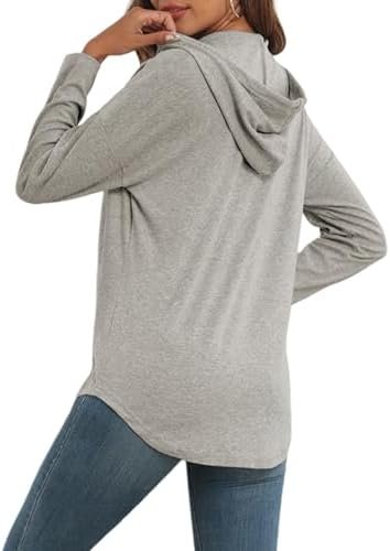 Hoodies for Women V Neck Long Sleeve Lightweight Sweatshirts Drawstring Pullover Tops