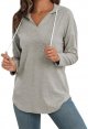 Hoodies for Women V Neck Long Sleeve Lightweight Sweatshirts Drawstring Pullover Tops