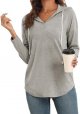 Hoodies for Women V Neck Long Sleeve Lightweight Sweatshirts Drawstring Pullover Tops